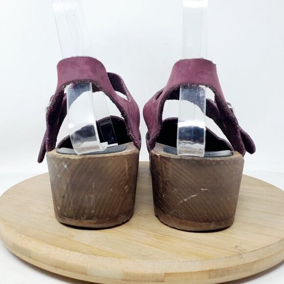 Sandgrens Milan Clogs Womens 36 Plum Nubuck Leather Scalloped Edge Straps Shoes - Picture 8 of 14